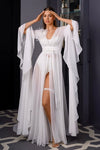 Bohemian Chiffon Wedding Robe With Feathers