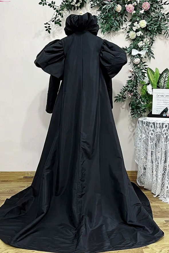 Customize Black Taffeta High Collar Women Fashion Cape