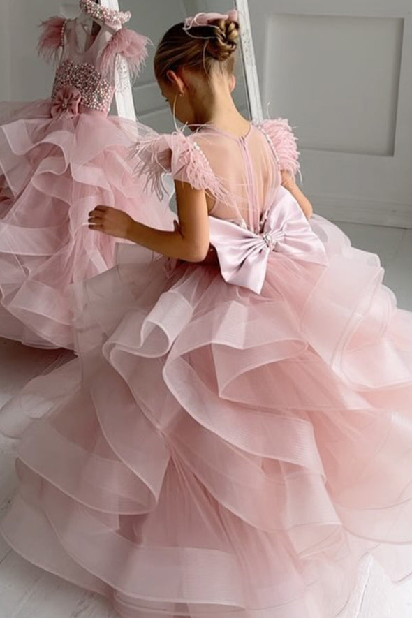 Luxury Pink Girl Dress With Ruffles