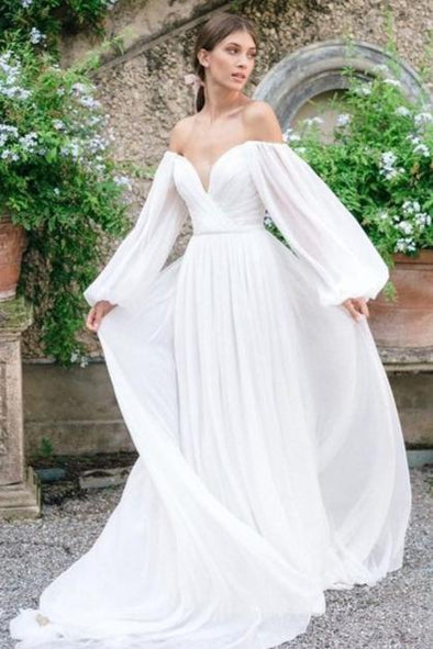 A Line Long Chiffon Wedding Dress Elegant Gown