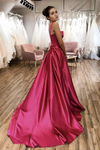 Fuchsia Satin Long Prom Dress Sweep Train