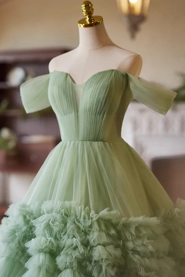 Sage Green Mesh Tulle Flower Girl Dress Party Gown