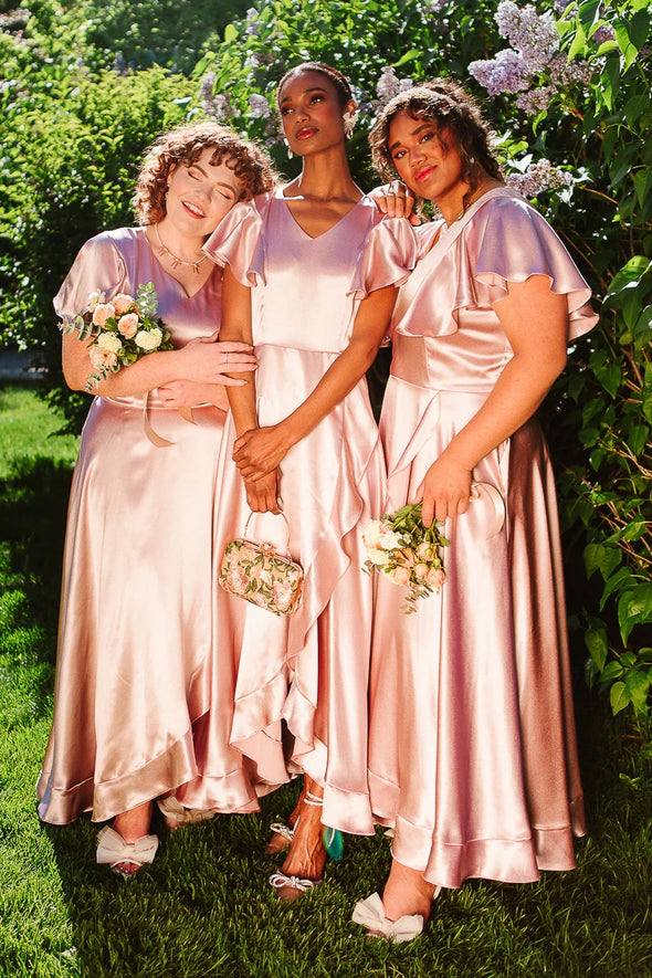 Simple Long V Neck A Line Bridesmaid Dress