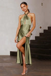 Military Green Short Bridesmaid Dress Halter Neck