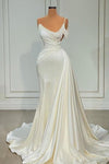 Romantic Pearls One Shoulder Long Mermaid Wedding Dress