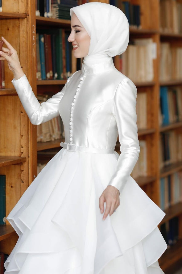 Modest Ruffles Wedding Dress For Muslim