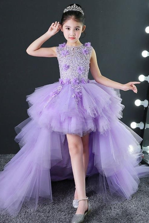 Girl Party Gown Lace Tulle With Detachable Train