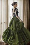 Vintage Green Satin High Split Prom Dress