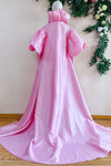 Pink Taffeta High Collar Long Women Fashion Evening Cape