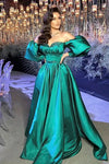 Turquoise Taffeta Long Prom Dress