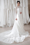 Romantic Lace A Line Wedding Dress Full Sleeves