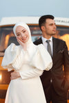 Satin Long Wedding Dress With Puffy Sleeves For Muslim