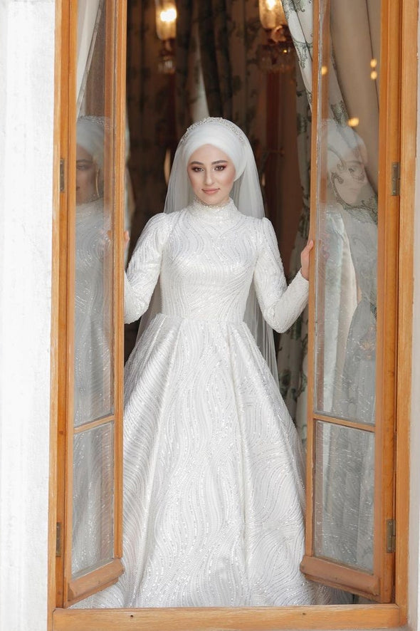 Luxury Muslim Sequins Wedding Dress