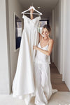 Elegant Long Satin Wedding Dress With Big Train