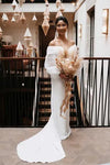 Off The Shoulder Bling Bling Sleeves Sheath Wedding Dress