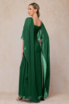 Long Chiffon Green Mother Of The Bridal Dress With Shawl