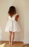 Satin Girl Dress Knee Length With Pearls Back