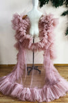 Pearl Pink Hard Tulle Long Evening Cape Shawl