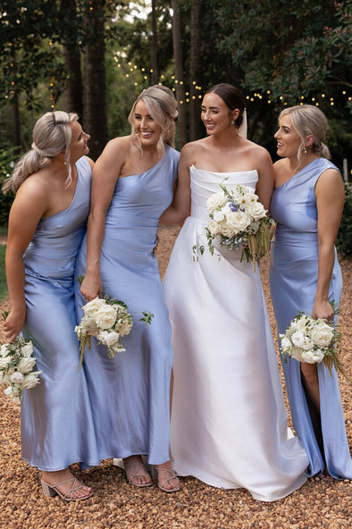 One Shoulder Sky Blue Long Mermaid Bridesmaid Dress