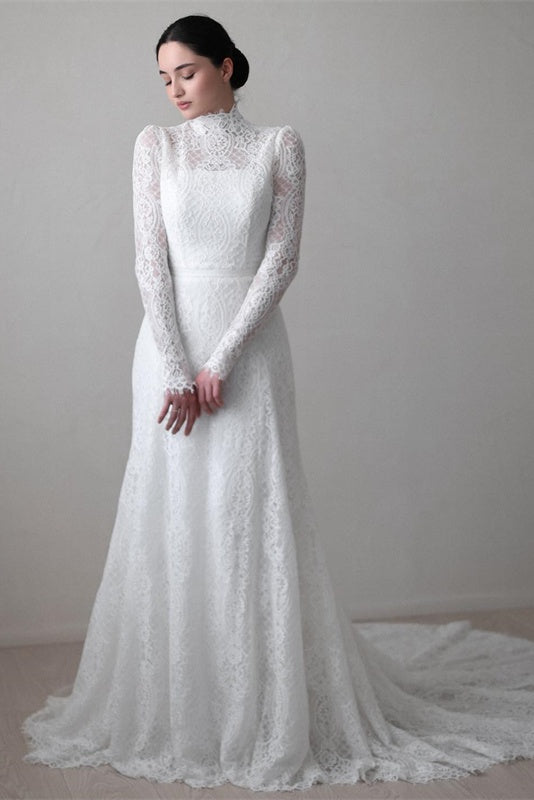 Full Sleeves Long Lace Wedding Dress