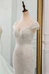 Modest Elegant Mermaid Lace Wedding Dress Cap Sleeves