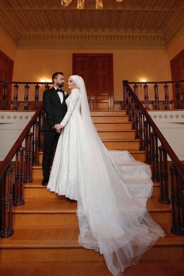 Luxury Muslim Sequins Wedding Dress