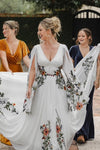 Long Flare Split Sleeve Boho Colorful Embroidery Wedding Dress