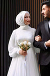 Chiffon Long Muslim Wedding Dress With Lace Beads