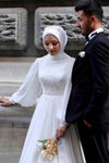 Chiffon Long Muslim Wedding Dress With Lace Beads