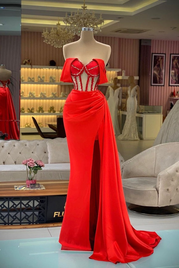 Red Mermaid Long Evening Dress Off The Shoulder