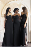 Black Long Bridesmaid Dress With Side Slit