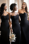 Black Long Bridesmaid Dress With Side Slit