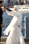 Chiffon Long Muslim Wedding Dress With Lace Beads