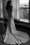 Spaghetti Straps Low Cut Satin Wedding Dress