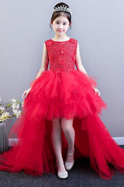 Girl Party Gown Lace Tulle With Detachable Train