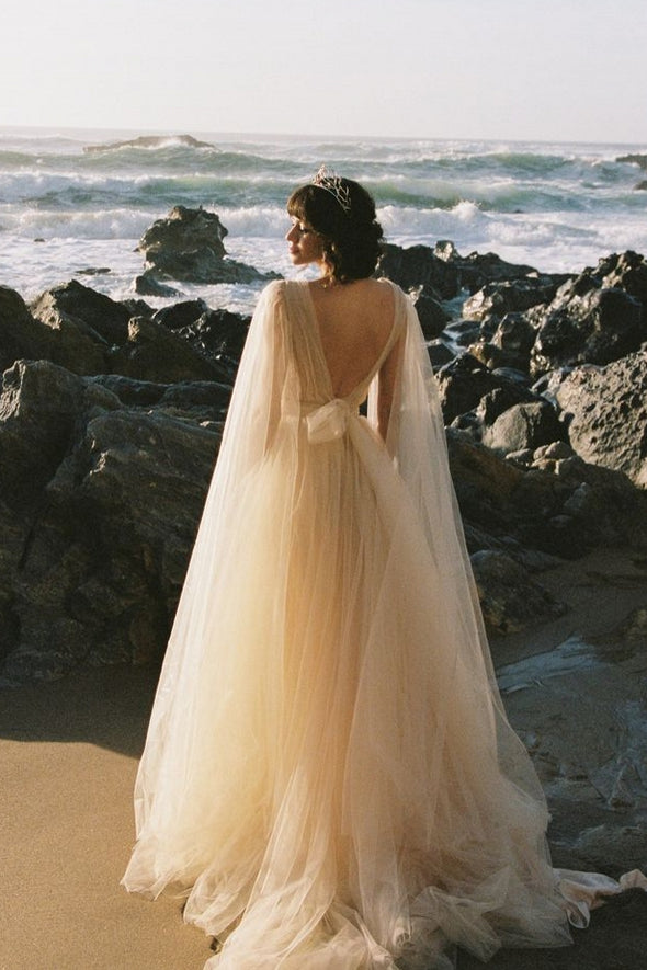 Bohemian Long Wedding Dress V Back