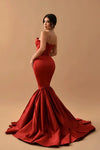 Red Mermaid Evening Dress Sweetheart Long Ruffle Bottom