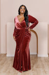 Mother Of The Bride Velvet Dress V Neck Long Sleeves