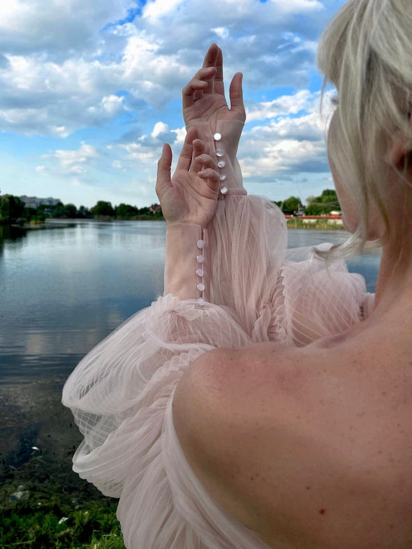 Off The Shoulder Dusty Pink Wedding Dress