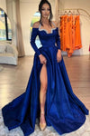 Long Blue Prom Dress With High Slit