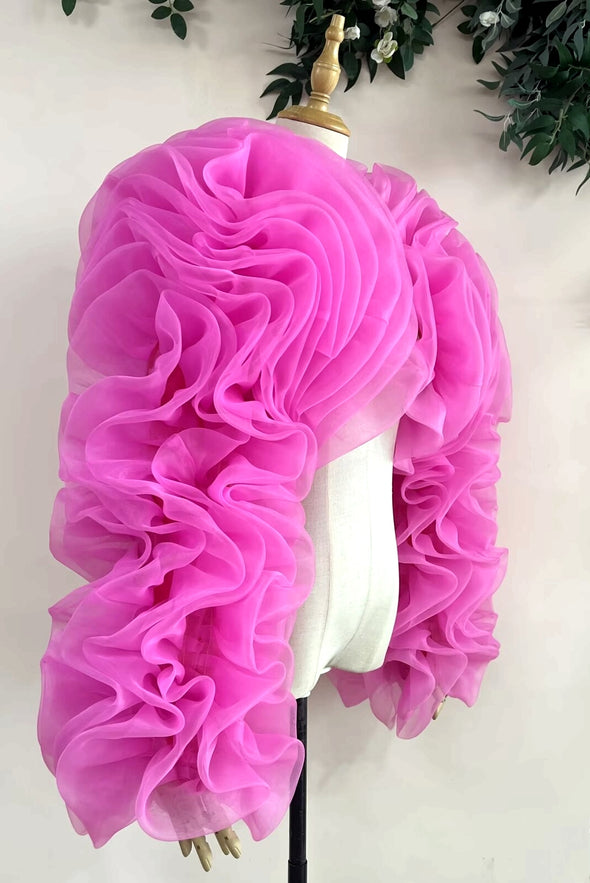 Hot Pink Organza Lady Evening Jacket Party Outfit