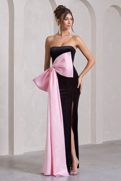 Black Velvet Dress With Pink Bow