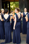 Navy Blue V Back Mermaid Simple Bridesmaid Dress