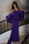 Long Purple Prom Dress With Cape