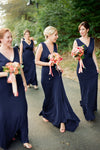 Navy Blue V Back Mermaid Simple Bridesmaid Dress