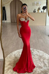 Red Mermaid Long Evening Dress With Crystal