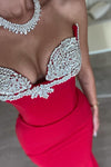 Red Mermaid Long Evening Dress With Crystal