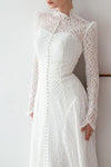 High Neck Full Sleeves Lace Wedding Dress With Buttons