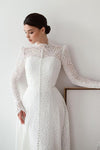 High Neck Full Sleeves Lace Wedding Dress With Buttons