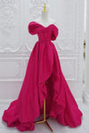 Off The Shoulder Fuchsia Satin Long Prom Gown